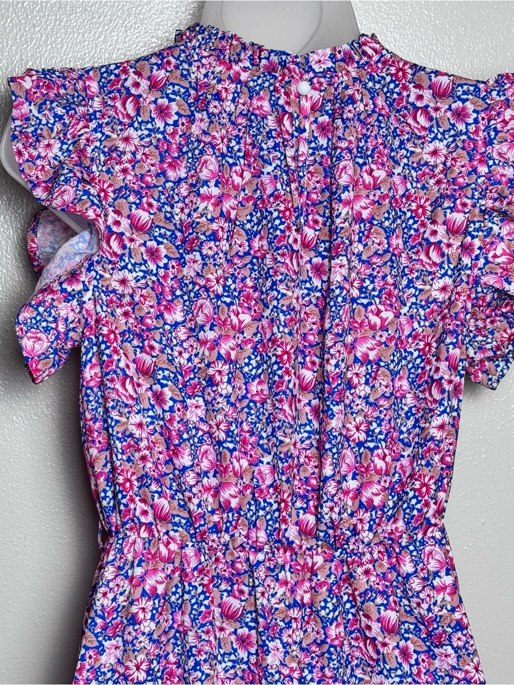 SHEIN Floral Maxi Dress S Pink Blue Flutter Sleeve Cottagecore Boho - Picture 6 of 11